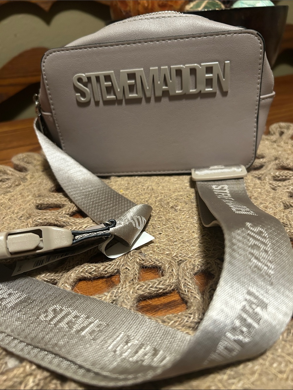 Steve Madden light taupe belt bag with logo
